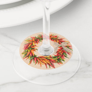 Étiquette Pour Verre De Vin Chili du sud-ouest Ristra Wreath Wine Glass Tags