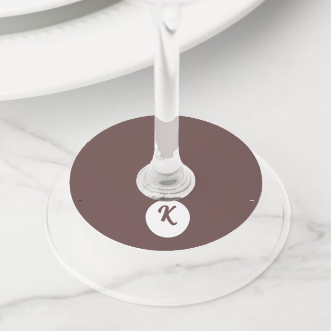 Étiquette Pour Verre De Vin Chocolat monogramme prune et blanc (De près)