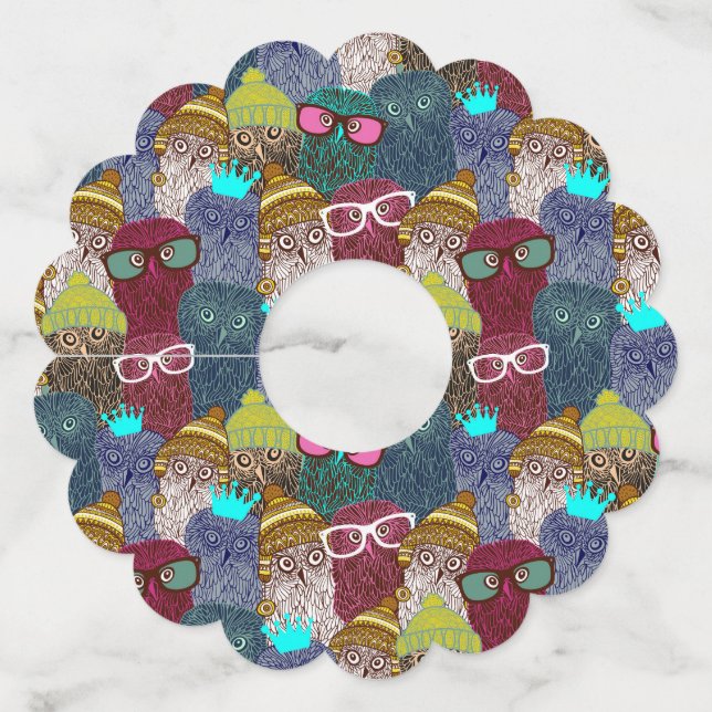 Étiquette Pour Verre De Vin Chouette dans la couronne (Devant)