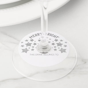 Étiquette Pour Verre De Vin Christmas Sparkle Stars Joyeux Nom de famille
