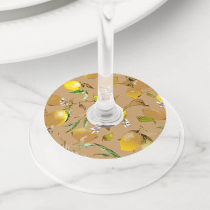 Étiquette Pour Verre De Vin Citrons aquarelle 33