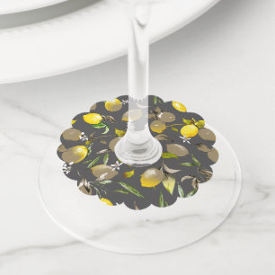 Étiquette Pour Verre De Vin Citrons aquarelle 34
