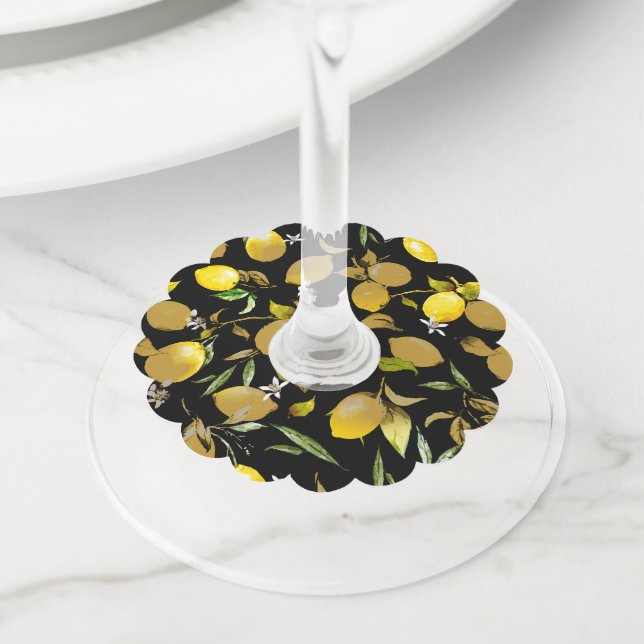 Étiquette Pour Verre De Vin citrons d'aquarelle 30 (De près)