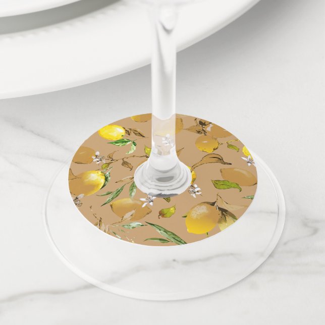 Étiquette Pour Verre De Vin citrons d'aquarelle 33 (De près)