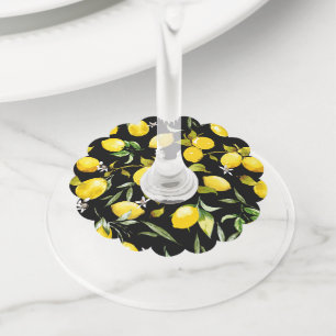 Étiquette Pour Verre De Vin citrons d'aquarelle 7