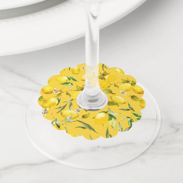Étiquette Pour Verre De Vin citrons d'aquarelle 8 (De près)