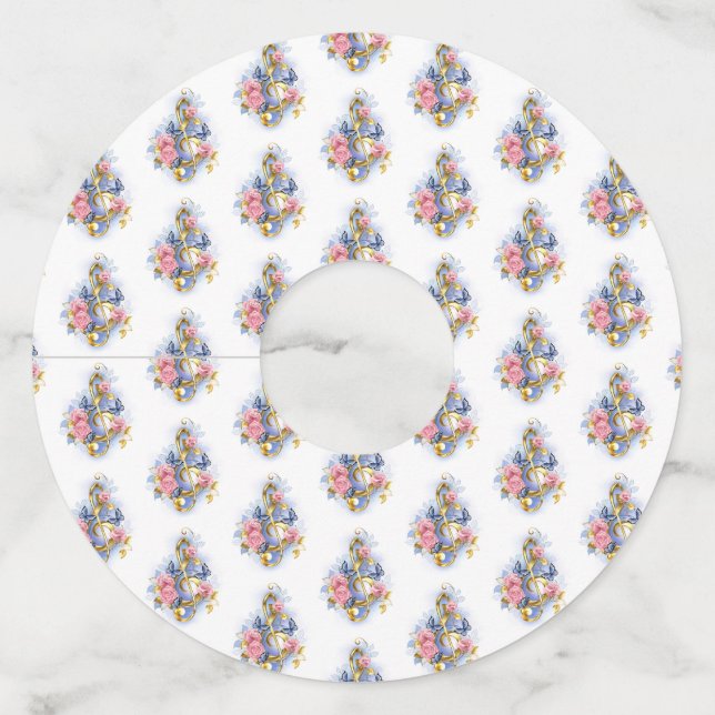 Étiquette Pour Verre De Vin Clé de fer avec roses roses roses (Devant)