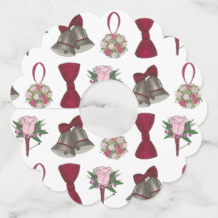 Étiquette Pour Verre De Vin Cloches de mariage Nœud papillon Bouquet Roses Ann