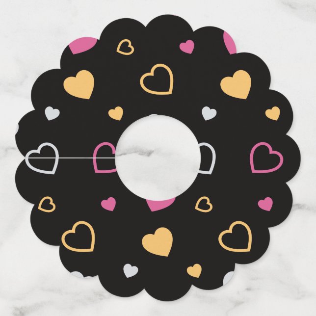 Étiquette Pour Verre De Vin Coeurs stylisés motif 3 (Devant)