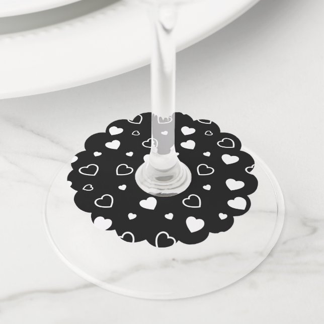 Étiquette Pour Verre De Vin Coeurs stylisés motif 5 (De près)