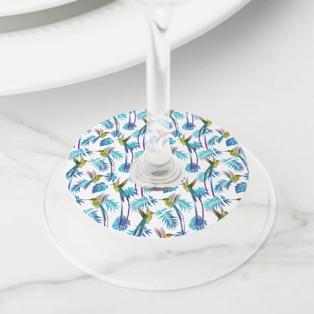 Étiquette Pour Verre De Vin Colibri à queue longue tropicale (De près)