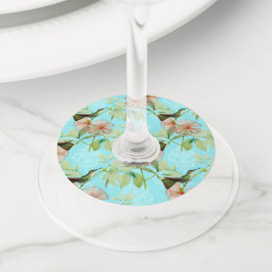Étiquette Pour Verre De Vin Colibri Oiseau-Mouche Feuille Verte Vibrations de