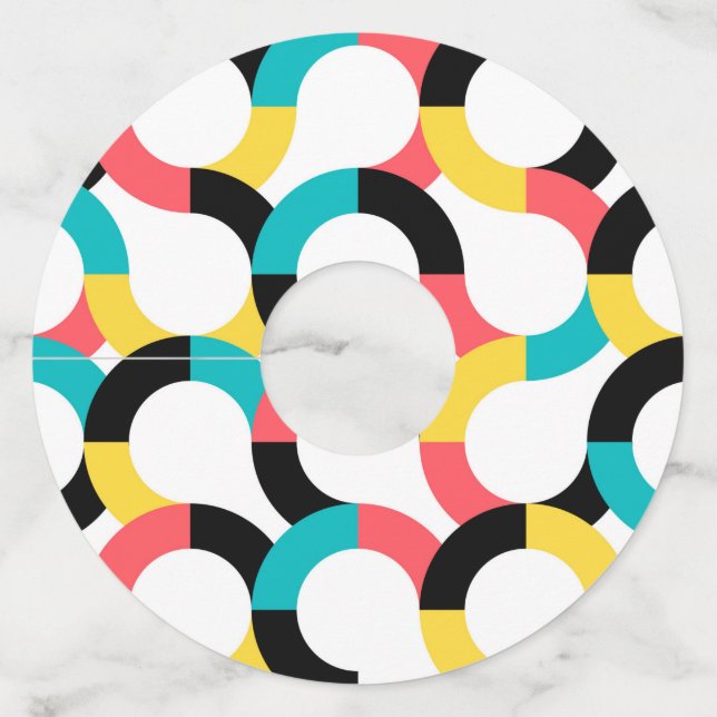 Étiquette Pour Verre De Vin Coloré, tendance, gai, fun moderne géométrique (Devant)