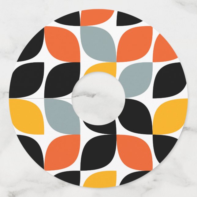 Étiquette Pour Verre De Vin Coloré, unique, tendance, concept de feuille urbai (Devant)