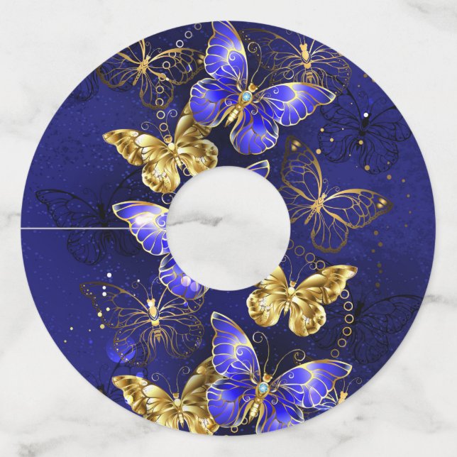 Étiquette Pour Verre De Vin Composition avec papillons Sapphire (Devant)