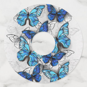 Étiquette Pour Verre De Vin Composition des White and Blue Butterflies