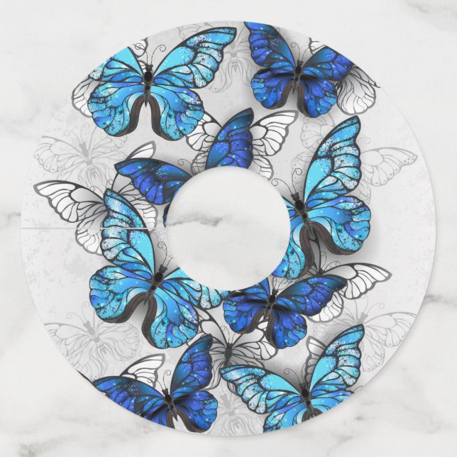 Étiquette Pour Verre De Vin Composition des White and Blue Butterflies (Devant)