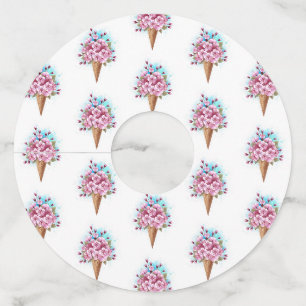 Étiquette Pour Verre De Vin Cône rose Sakura crème glacée gaufre