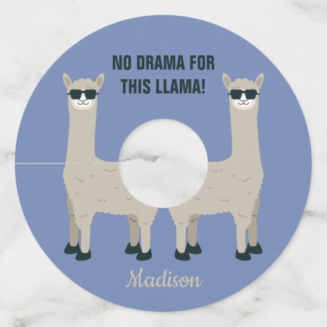 Étiquette Pour Verre De Vin Cool Llama nom personnalisé, texte & couleurs étiq (Dos)