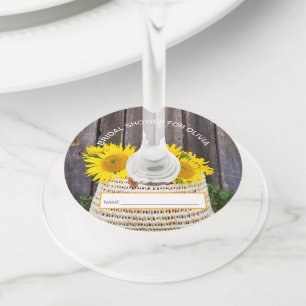 Étiquette Pour Verre De Vin Corbeille de tournesols rustique pour Baby Shower