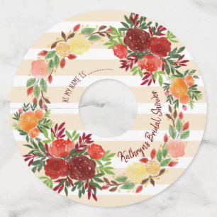 Étiquette Pour Verre De Vin Couronne de roses de mariage à l'aquarelle pour do