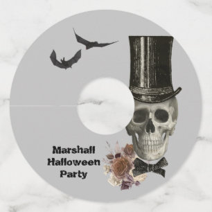 Étiquette Pour Verre De Vin Crâne à haut-de-forme Halloween