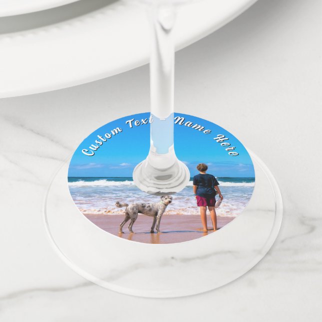 Étiquette Pour Verre De Vin Create Your Own Photo Wine Glass Tags Custom Text (De près)