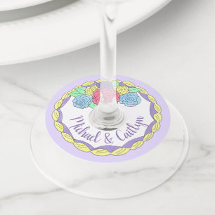 Étiquette Pour Verre De Vin Crème de gâteau d'anniversaire de mariage floral R