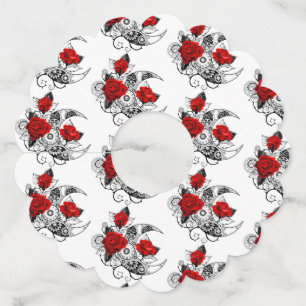 Étiquette Pour Verre De Vin Croissant mécanique avec roses rouges