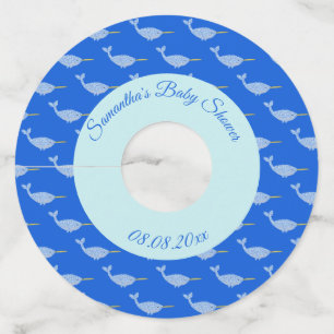 Étiquette Pour Verre De Vin Cute Blue Baby Boy Narwhal Baby shower personnalis