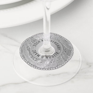 Étiquette Pour Verre De Vin Damas gris argenté