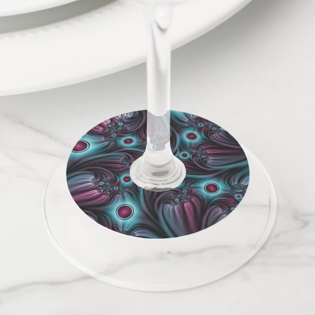 Étiquette Pour Verre De Vin Dans la profondeur Bleu rose Abstrait Fractal Art (De près)