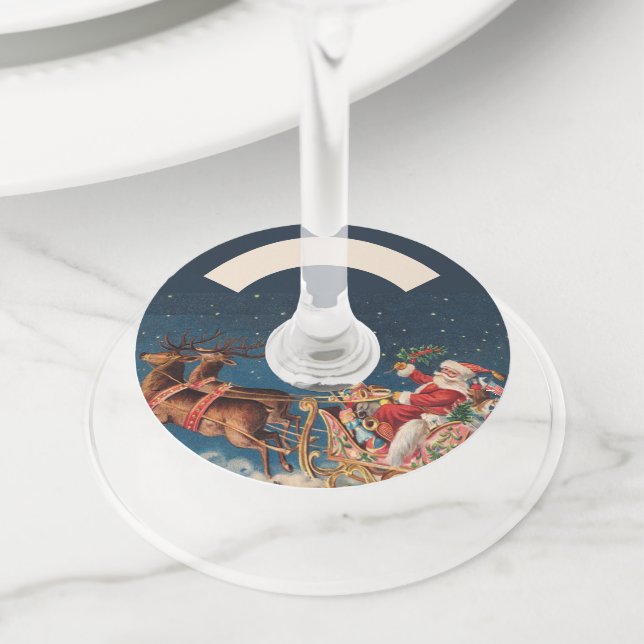 Étiquette Pour Verre De Vin Dark Blue Patriotic American Santa (De près)