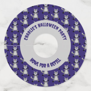 Étiquette Pour Verre De Vin Déplaisant mignon Wolf Halloween personnalisé