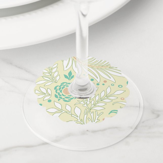 Étiquette Pour Verre De Vin Design floral 21 (De près)