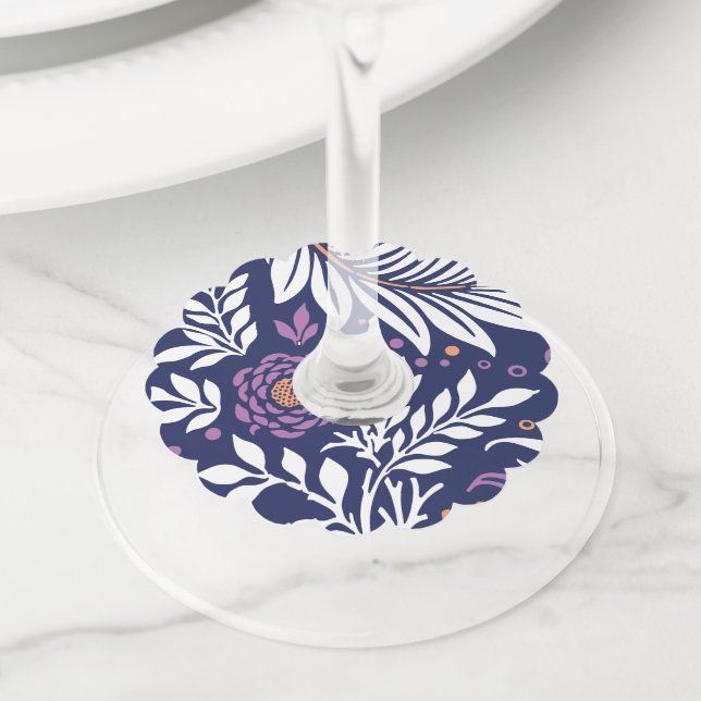 Étiquette Pour Verre De Vin Design floral 22 (De près)