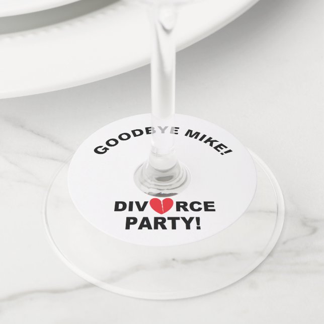 Étiquette Pour Verre De Vin "Divorce Party" Tags en verre de vin personnalisé (De près)
