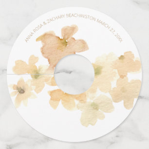 Étiquette Pour Verre De Vin *~* Douce Abstraction Florale Aquarelle Beige Pêch