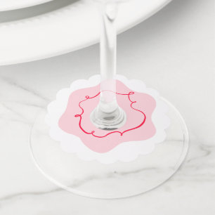 Étiquette Pour Verre De Vin Douche nuptiale rose et rouge rétro