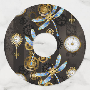 Étiquette Pour Verre De Vin Dragonflies de Steampunk sur arrière - plan rayé b