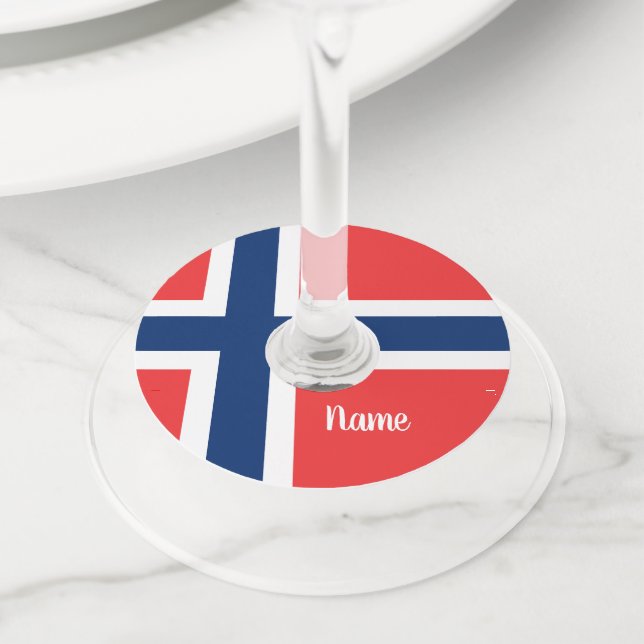 Étiquette Pour Verre De Vin Drapeau norvégien de Norvège personnalisé (De près)