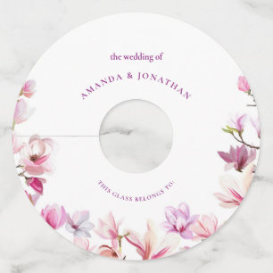 Étiquette Pour Verre De Vin Élégance Moderne Magnolia Floral Mariage 