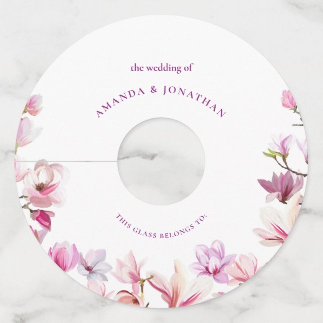 Étiquette Pour Verre De Vin Elégance moderne Magnolia Mariage Floral (Devant)