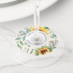 Étiquette Pour Verre De Vin Élégant Favori de Mariage Tournesol Eucalyptus