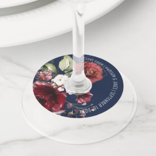 Étiquette Pour Verre De Vin Élégant floral bordeaux mariage personnalisé