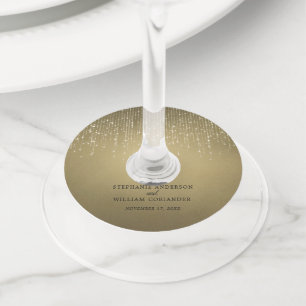 Étiquette Pour Verre De Vin Élégant Mariage à cordes étincelantes or
