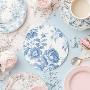 Étiquette Pour Verre De Vin Élégant Mariage Floral bleu toile française