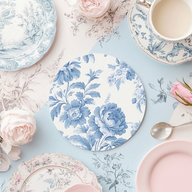 Étiquette Pour Verre De Vin Élégant Mariage Floral bleu toile française (Créateur téléchargé)