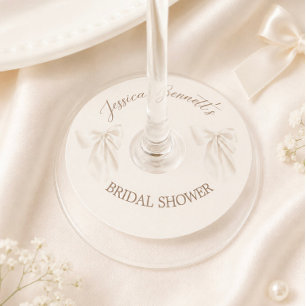 Étiquette Pour Verre De Vin Élégant Nœud Papillon en Ivoire Mariage Romantique