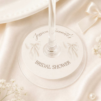 Étiquette Pour Verre De Vin Élégant Nœud Papillon en Ivoire Mariage Romantique